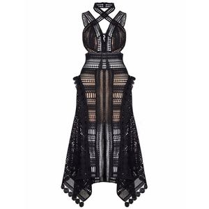 NWT THURLEY Halter Lace Up Handkerchief Lace Midi